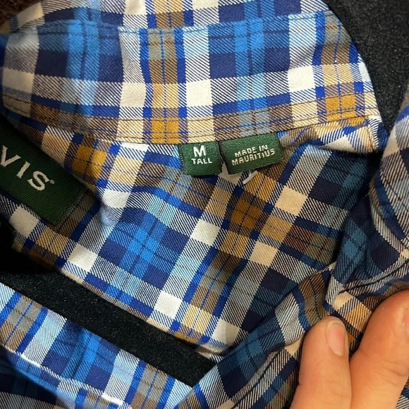 🌻 ORVIS Men’s sz M Tall Classic Fit Blue and Tan Button Down - Picture 4 of 5